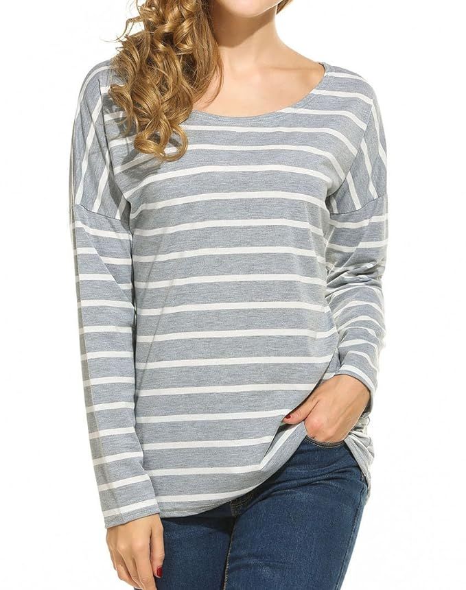 Women's Black and White Stripes Long Sleeve T-Shirt Tops | Amazon (US)