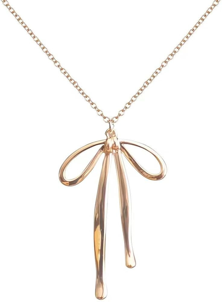 Bow Necklace for Women Gold Flowing Ribbon Bow Pendant Necklaces Dainty Bow Jewelry Bowknot Choke... | Amazon (US)