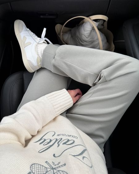 Varley Edie sweater. Love love love this sweater. Wearing the xs but I think the small would be roomier and comfier. 
On sale! 

Varley sweater xs
Varley joggers xs 27.5”
Veja sneakers 36

Spring outfit, athleisure, sneakers 

#LTKShoeCrush #LTKSaleAlert