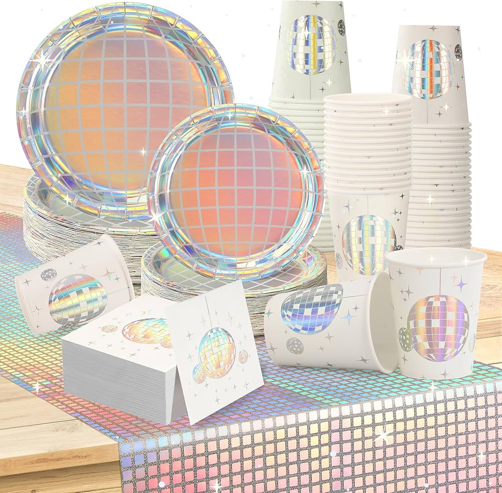 Disco Party Supplies - Disco Ball Paper Plates Disco Ball Paper Cups Disco Party Cocktail Napkins... | Amazon (US)