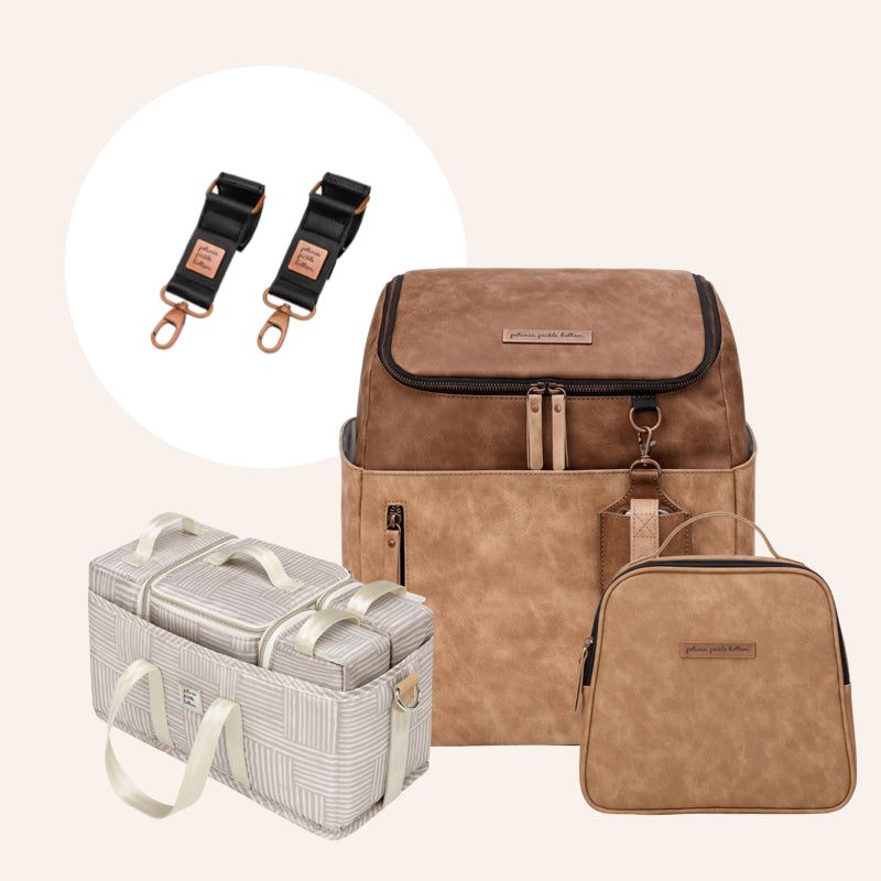 Tempo Backpack Diaper Bag in Brioche, Tandem Tote, Deluxe Kit & Stroller Clips Bundle | Petunia Pickle Bottom