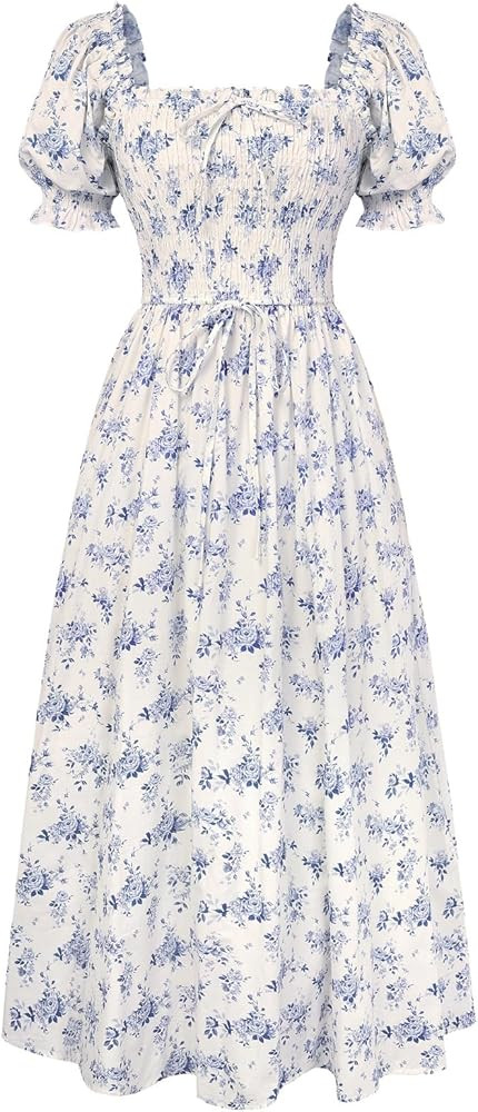 Scarlet Darkness Women 2026 Floral Dress Cottagecore Cotton Dresses Short Sleeve Square Neck Smoc... | Amazon (US)