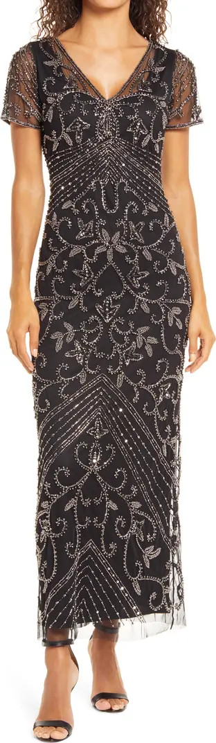 Beaded Mesh Column Gown | Nordstrom