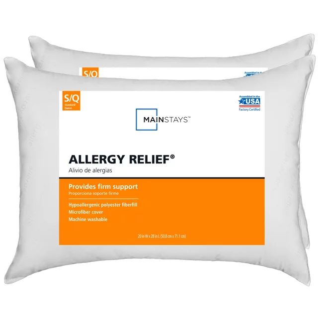 Mainstays Allergy Relief Bed Pillow, Standard/Queen, 2 Pack | Walmart (US)