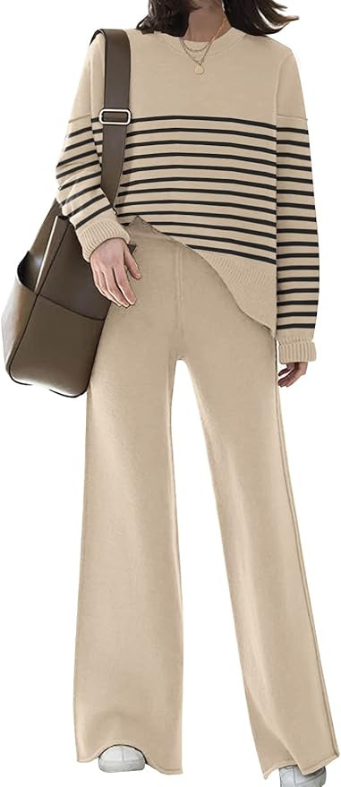 ETCYY NEW Womens Knitted Sweatsuit Sets 2 Piece Outfits with Sweater Tops and Wide Leg Pant | Amazon (US)