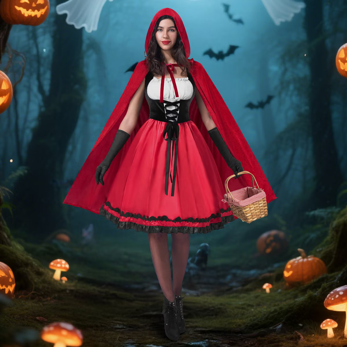 Joyfy Halloween Cosplay Costume for Women Little Red Riding Hood Costume with Dress Cape and Glov... | Target