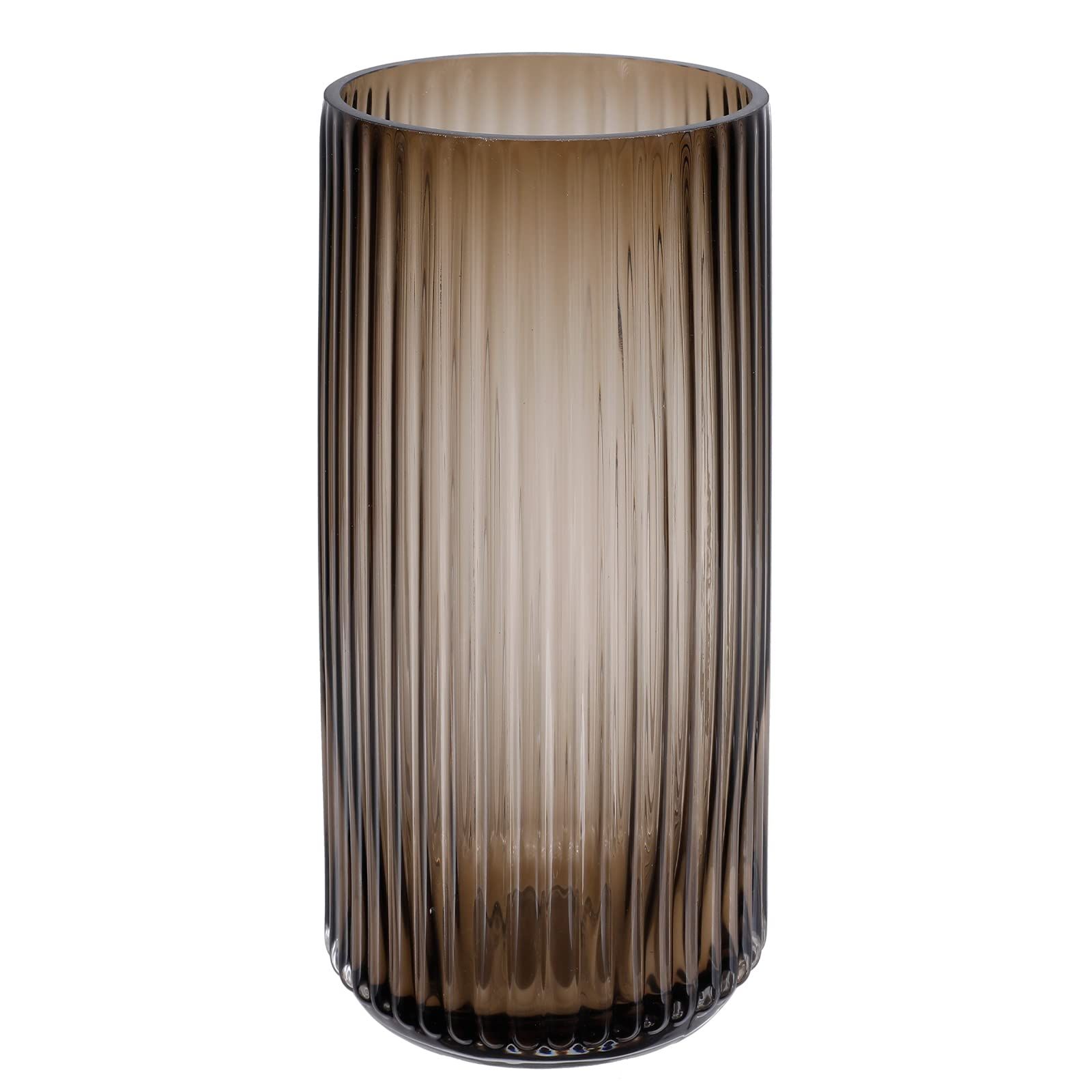 Flower Vase, Modern Fluted Large Round Glass Vase Brown for Home Office Desk Decor | Amazon (US)