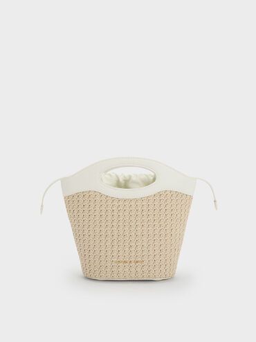 Raffia Drawstring Bucket Bag
 - White | Charles & Keith UK