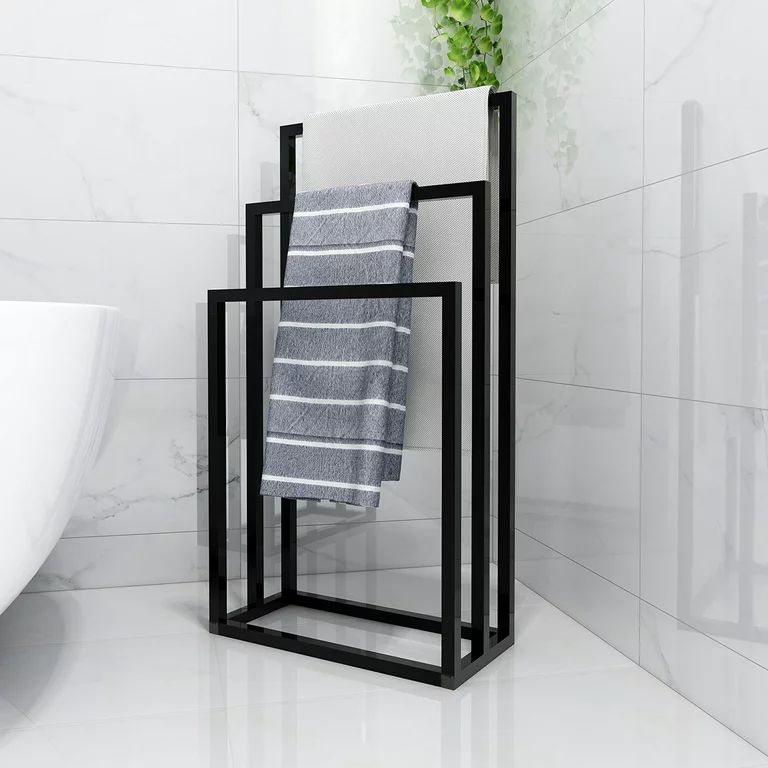 3 Tiers Metal Towel Rack,Tall Industrial Modern Freestanding Hand Towels Towel Holder for Bathroo... | Walmart (US)