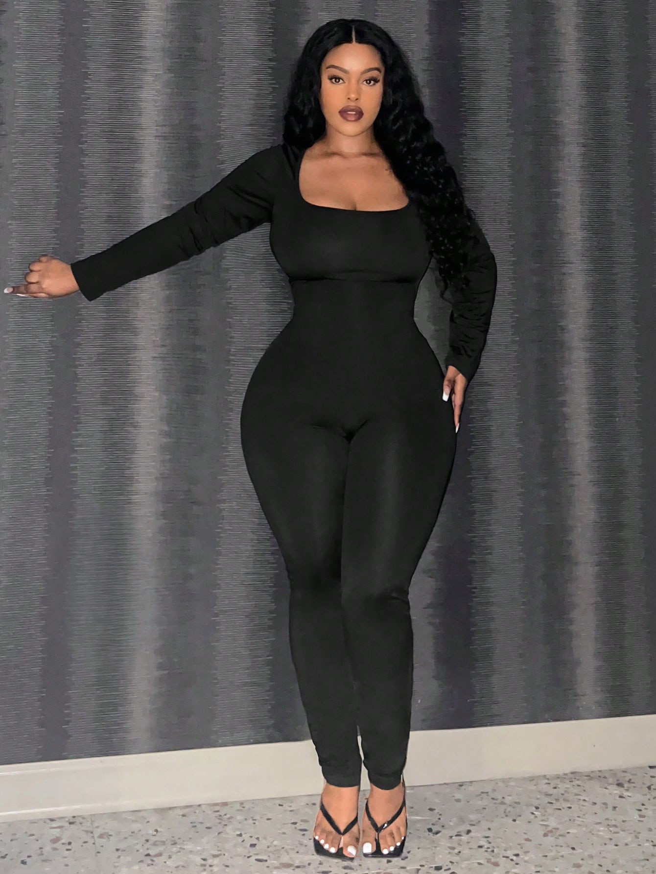 SHEIN Slayr Elegant Casual Solid Color Long Jumpsuit With Tight Fit, U Neckline, And Plus Size Fo... | SHEIN