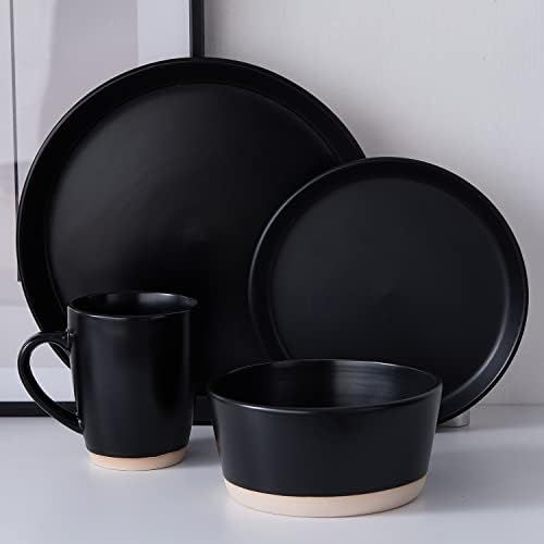 Stone Lain Jules Stoneware Round Dinnerware Set, Black,16-Piece Service for 4 | Amazon (US)