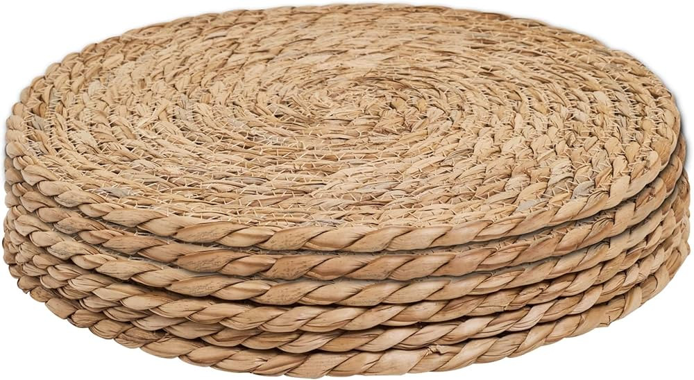 6 Pcs Woven Placemats,12" Round Rattan Placemats,Natural Hand-Woven Water Hyacinth Placemats,Farm... | Amazon (US)