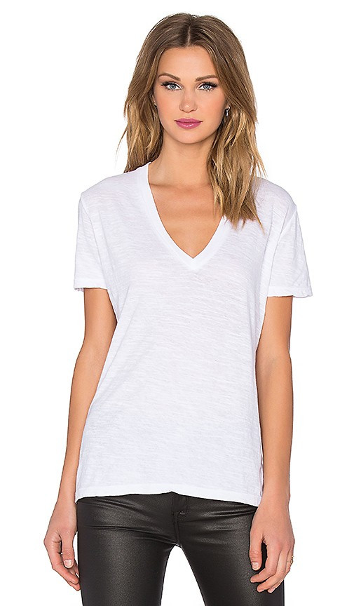 MONROW Oversized V Neck Tee in White. - size M | Revolve Clothing (Global)