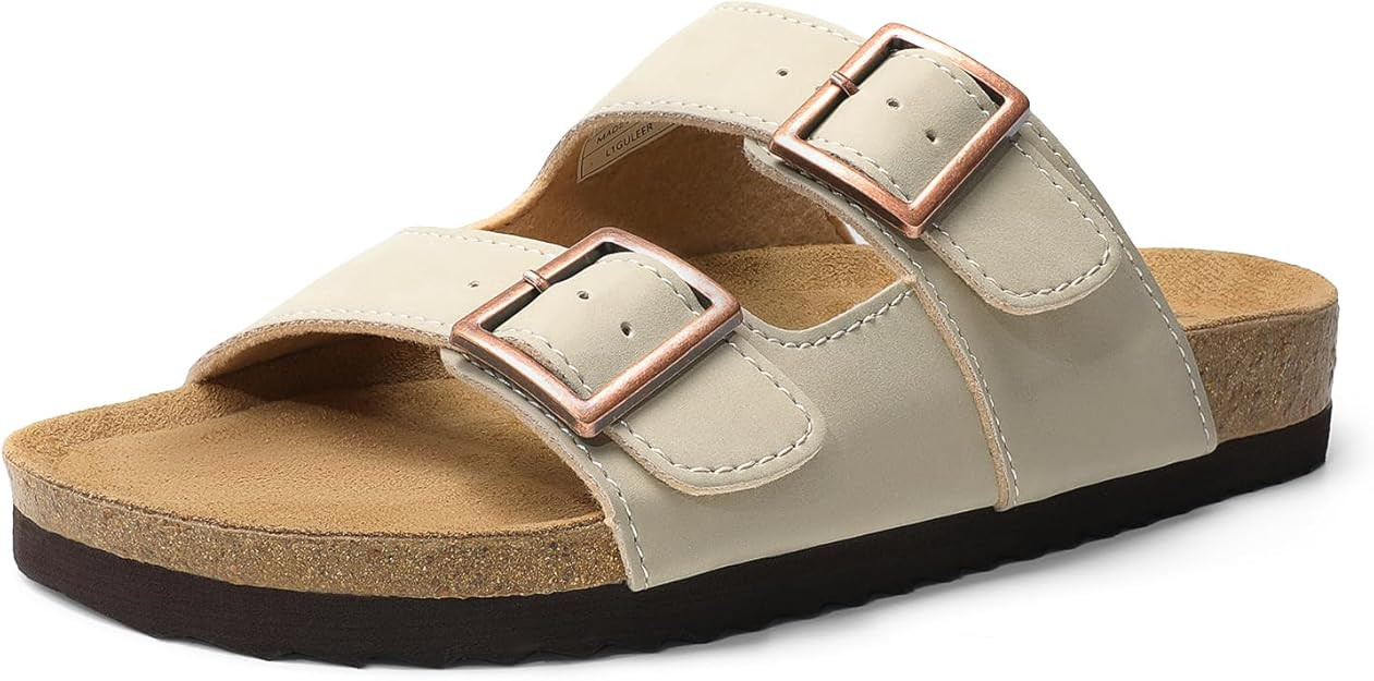 DREAM PAIRS Womens Slide Sandals Cork Footbed Open Toe Adjustable Flat Sandals Comfort Slip On Sl... | Amazon (US)