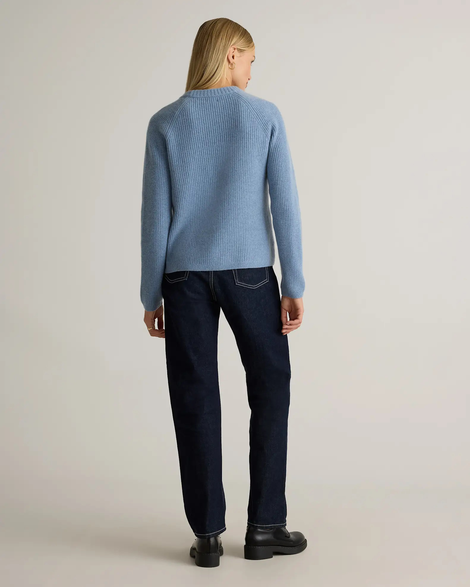 Mongolian Cashmere Fisherman Crewneck Sweater in Faded Denim | Quince