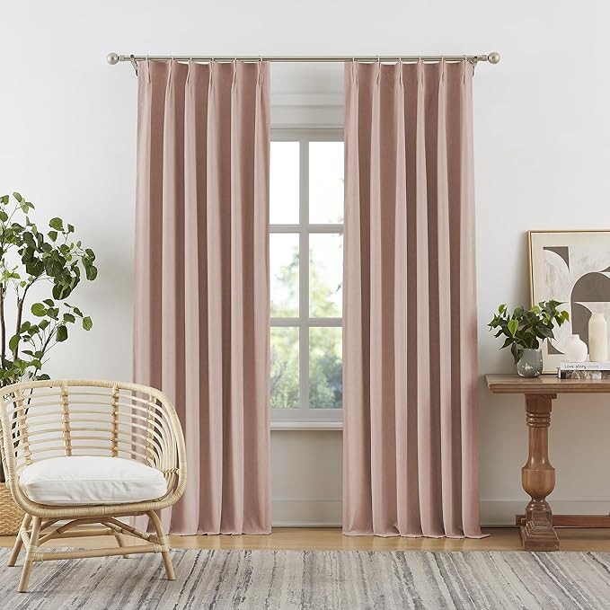 DUALIFE Cute Pink Blackout Curtains 90 Inches Long - Rose Blush Pinch Pleat Track Curtains Blacko... | Amazon (US)