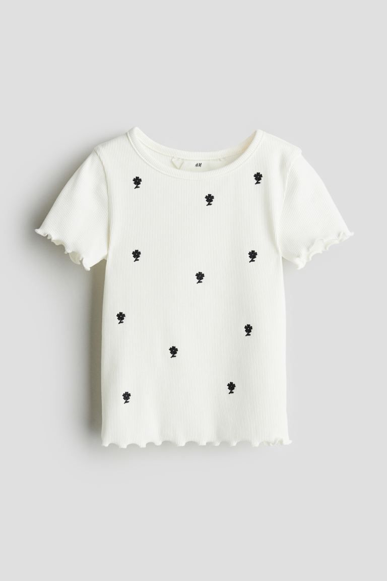 Ruffle-trimmed Ribbed T-shirt | H&M (US + CA)
