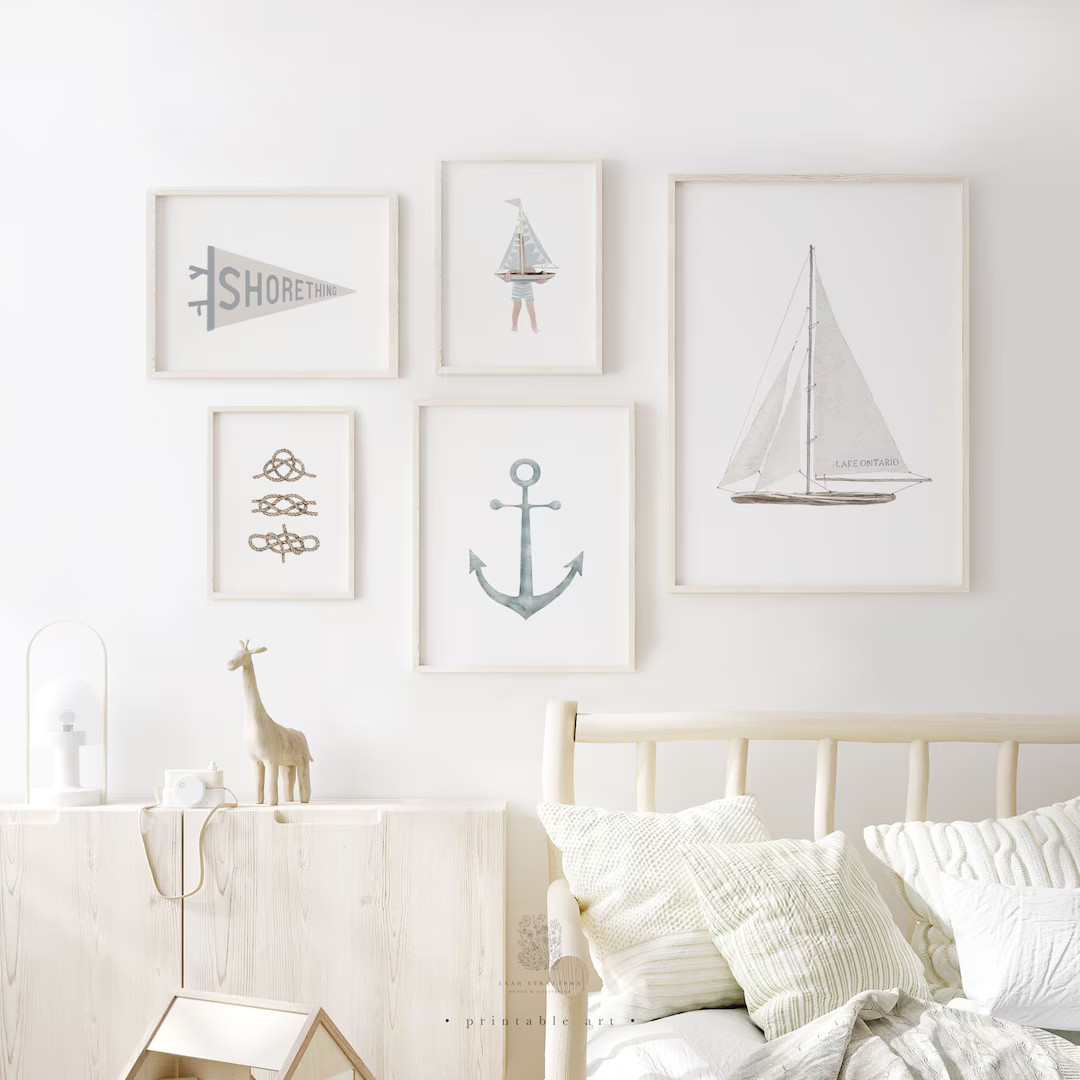 Nautical Wall Art Set, Printable Wall Art, Sailboat Nursery Art, Boys Room Art, Anchor Wall Print... | Etsy (US)