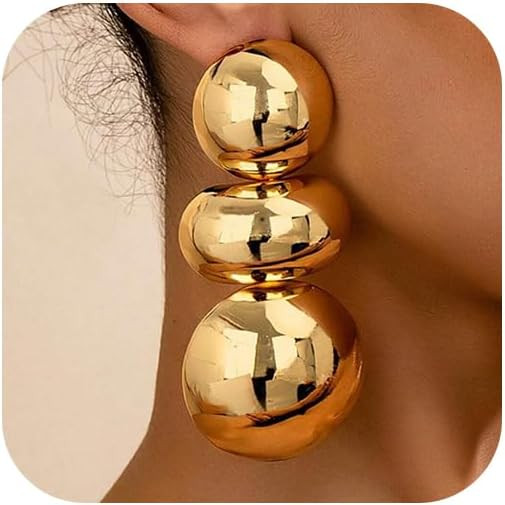 Large Gold Ball Earrings for Women Chunky Oversized Bold Golden Dangle Statement Earring Vintage ... | Amazon (US)