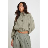 boohoo Women's Funnel Neck Peached Jacket in Green | Size: 12 | Polyurethane/Woven | boohoo (US & Canada)