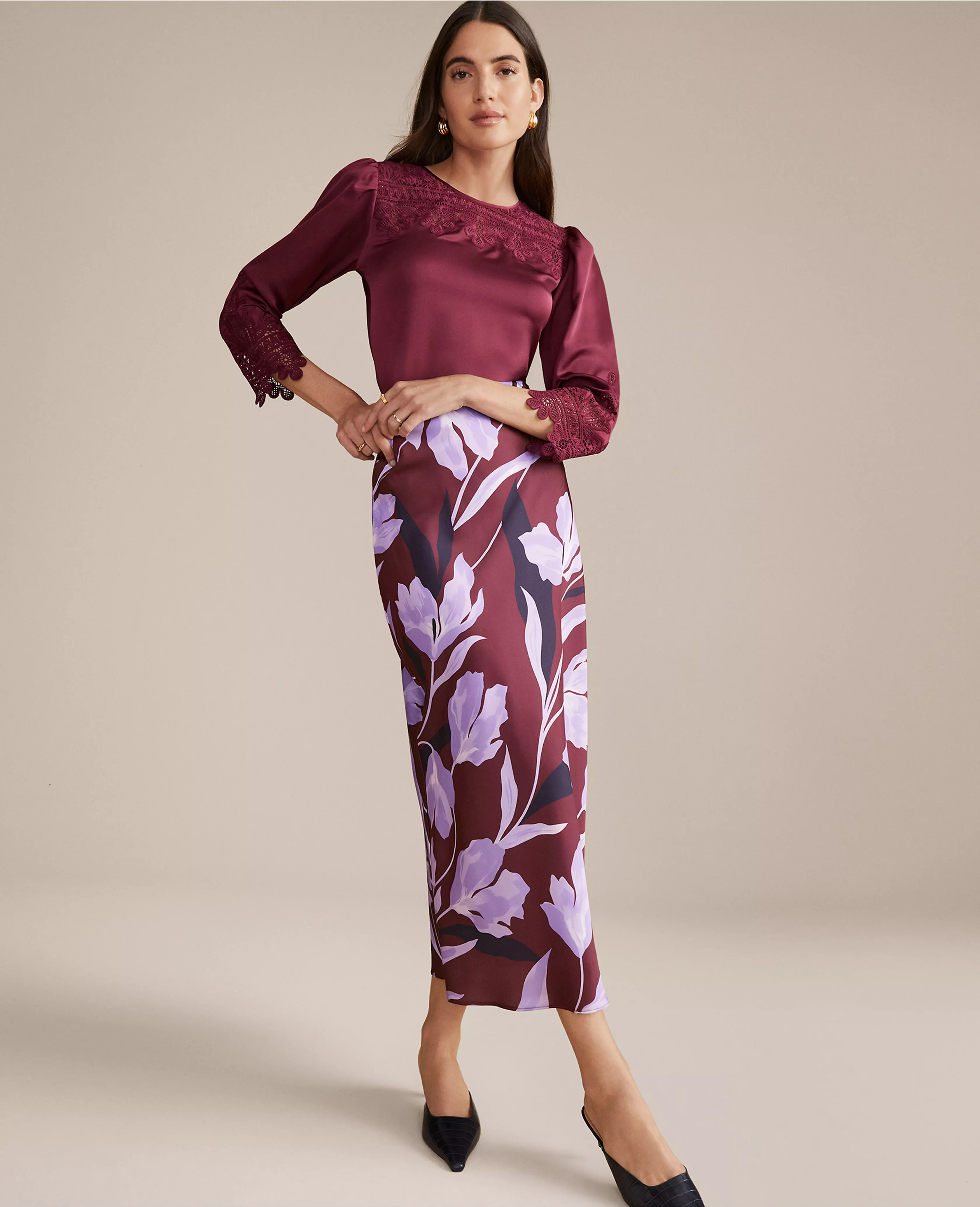 Floral Satin Bias Slip Skirt | Ann Taylor