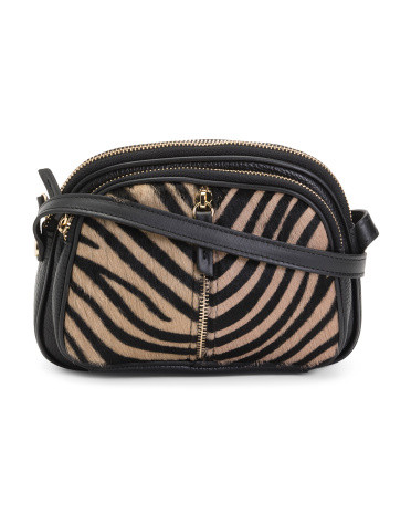 Made In Italy Leather Small Zebra Multi Compartment Crossbody | TJ Maxx