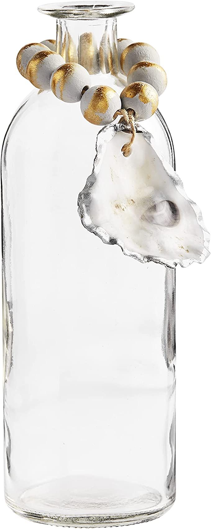 Mud Pie Glass and Oyster Bead Vase, Silver & White, 7.5" x 2.75" | Amazon (US)