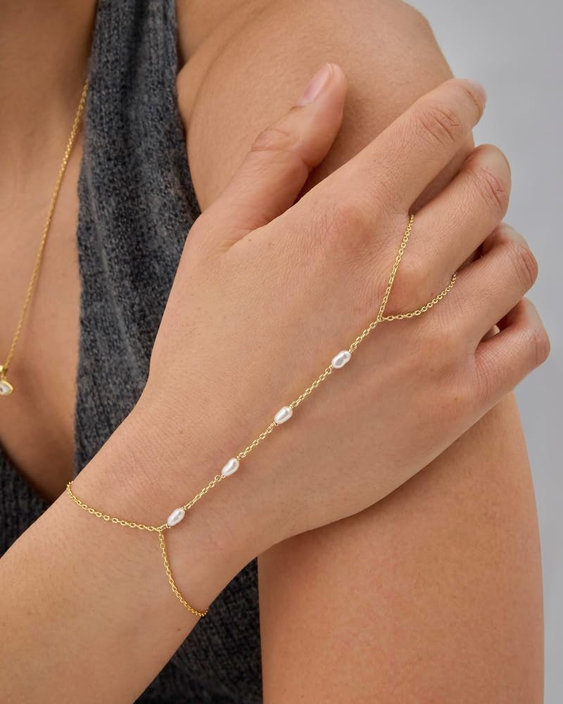 PAVOI 14K Gold Plated Hand Chains for Women - Adjustable Hand Chain Bracelet and Ring - Trendy Go... | Amazon (US)
