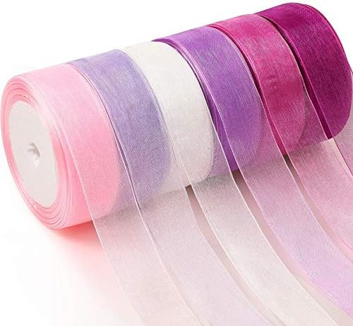 6 Rolls Sheer Chiffon Ribbon Organza Satin Ribbon Transparent Chiffon Ribbon for Wrapping Decorat... | Amazon (US)