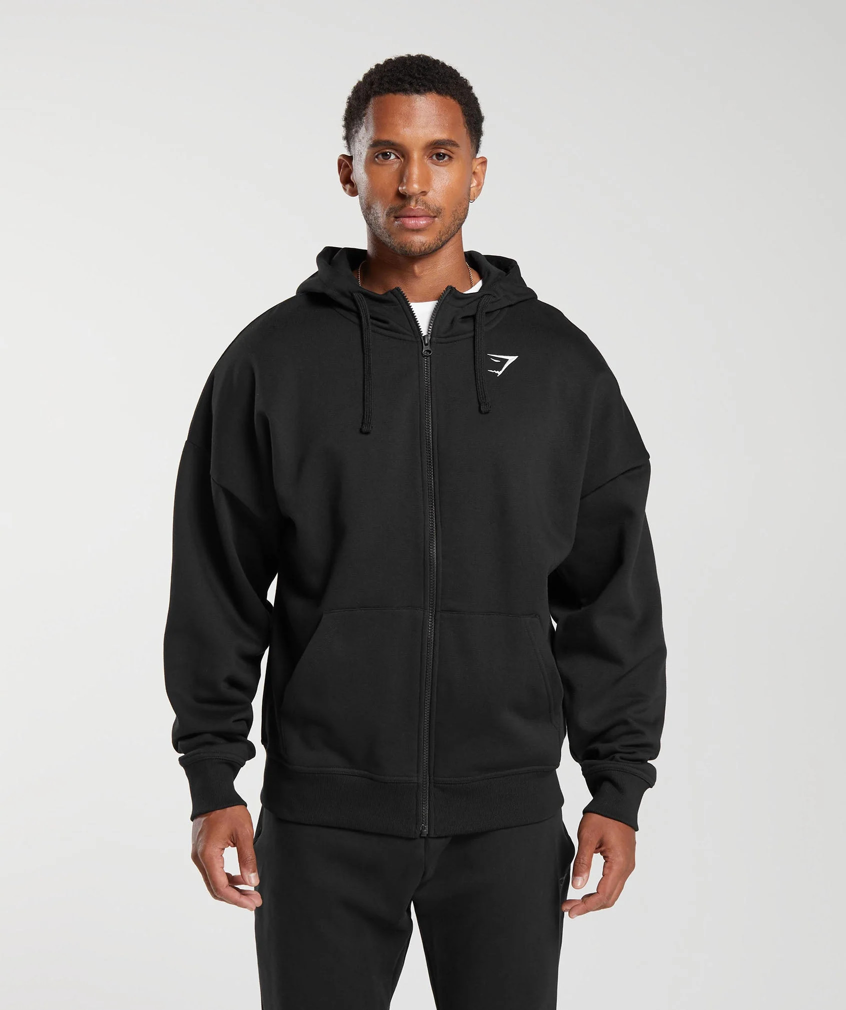 Gymshark Crest Oversized Zip Up Hoodie - Black | Gymshark US