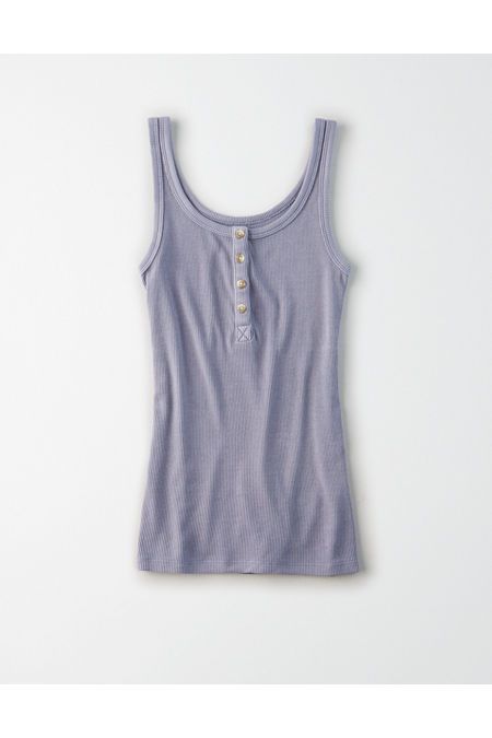 AE Henley Tank Top Women's Blue M | American Eagle Outfitters (US & CA)