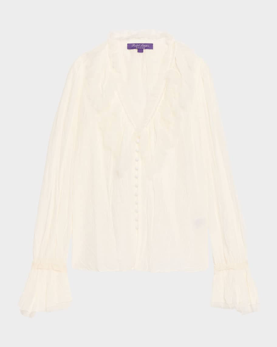 Ralph Lauren Collection Kensley Cotton-Silk Voile Ruffle Blouse | Neiman Marcus