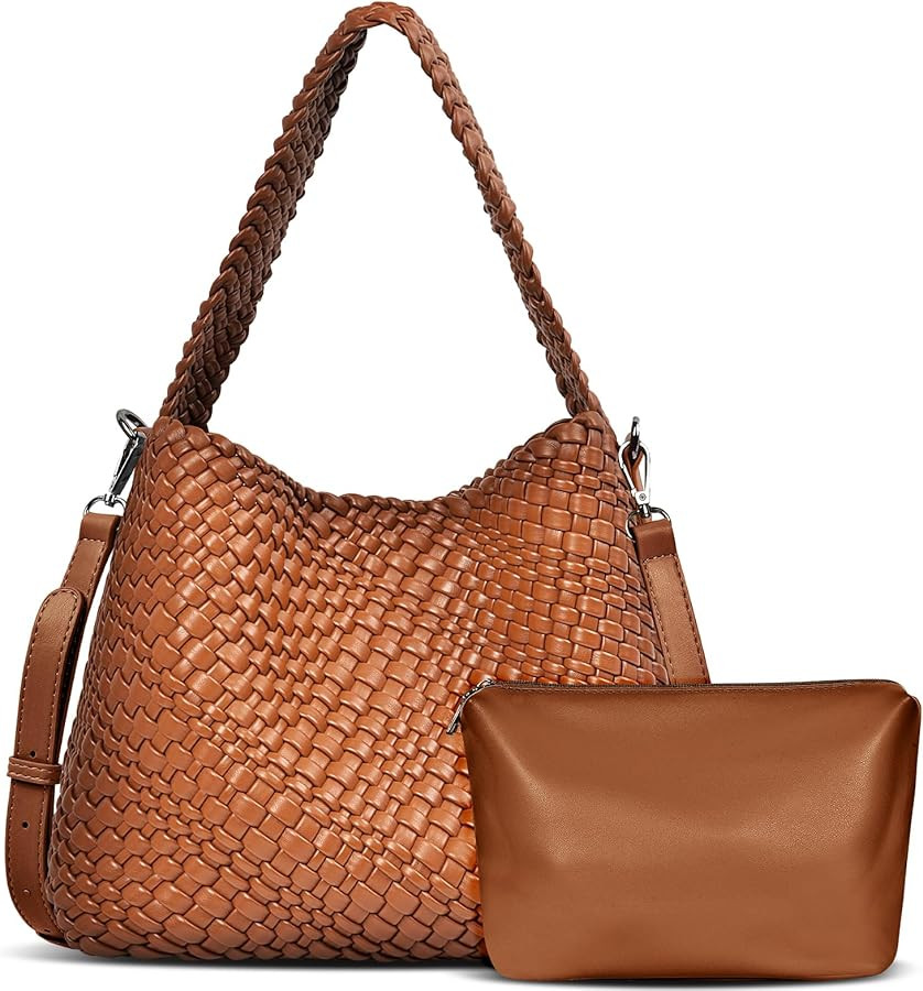 Woven Bag for Women, Vegan Leather Tote Bag Retro Handbag, Handmade Large Shoulder Bags Crossbody... | Amazon (US)