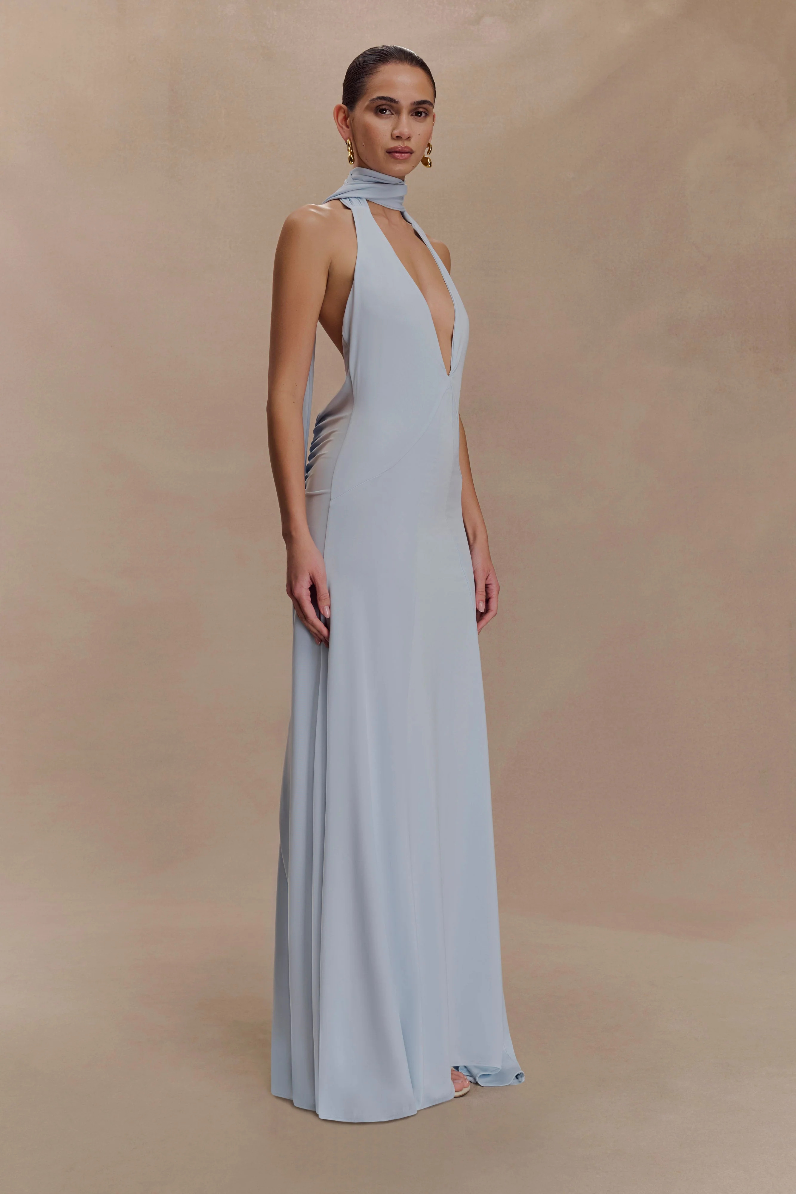 Juliet Slinky Maxi Dress With Scarf - Pale Blue | MESHKI US