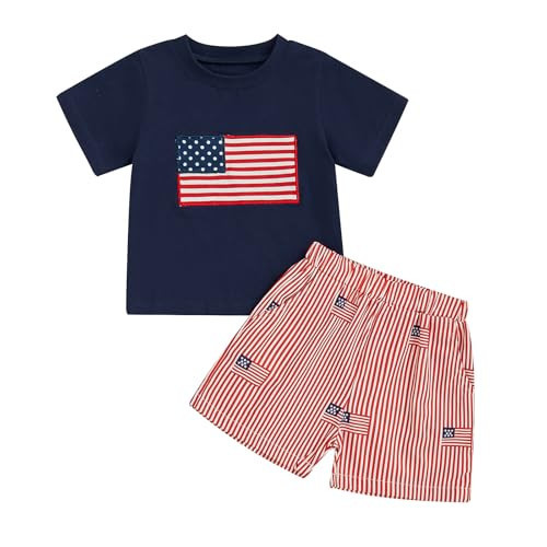 Rourufy 4th Of July Toddler Boy Outfit Infant Usa Flag T Shirt Shorts 2pcs Set Kids Memorial Day Top Suit Summer Clothes (B USA Flag Navy Blue, 6-12 Months) | Amazon (US)