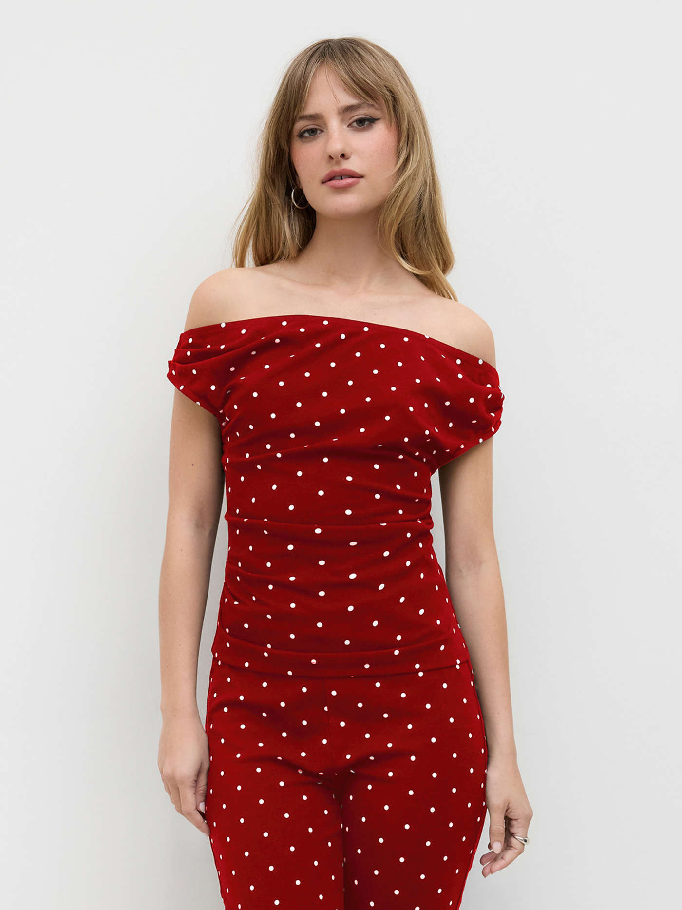 Knit Fabric Polka Dot Ruched Top For Daily Casual | Cider