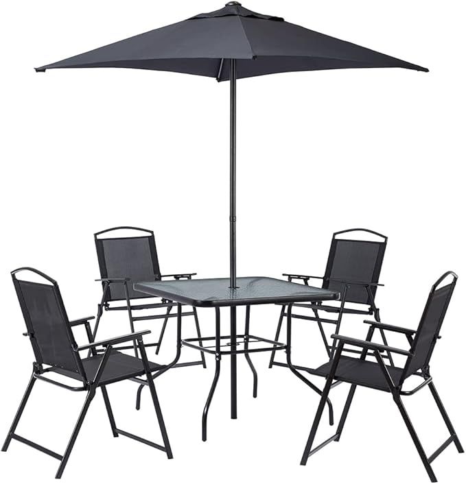 LOOMLO 6-Piece Patio Garden Table Folding Seating Set, Patio Umbrella, Outdoor Decorations, Outdo... | Amazon (US)