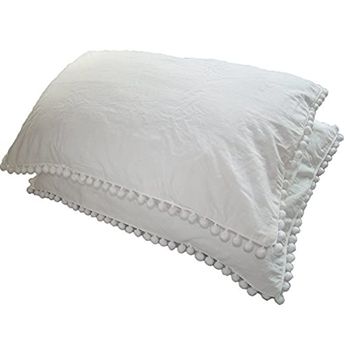 Rayroger Pom Pom Fringe Pillowcases, Washed Cotton Pillow Sham Fringe Rolls, Durable for Standard/Qu | Amazon (US)