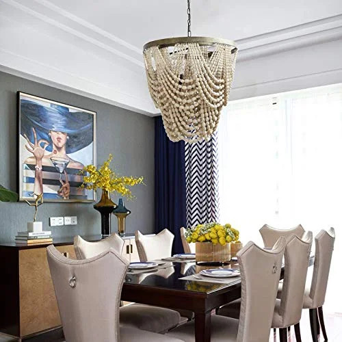 Oukaning 4 Lights Bohemian Style Wooden Bead Chandelier E12 Natural Wooden Bead 8 Inches X 26 Inc... | Walmart (US)