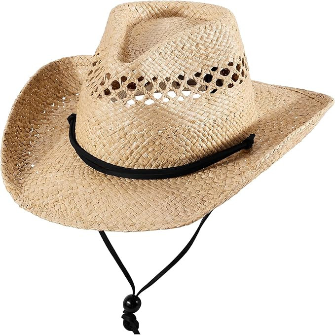 Straw Cowboy Hat Western Hats for Women Cowgirl Sun Beach Hat Summer Outback Shapeable Wide Brim | Amazon (US)