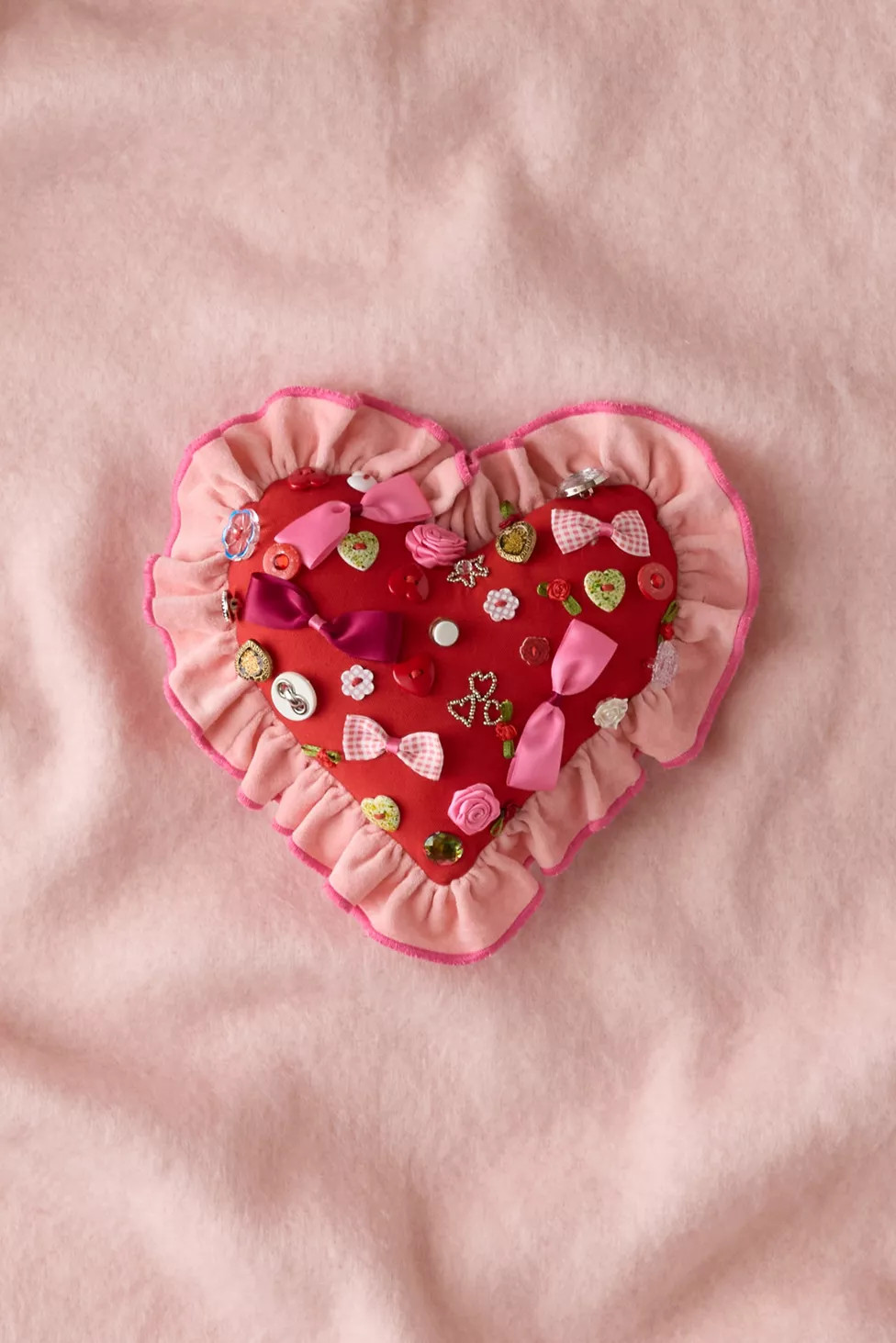 Beaded Heart Ruffle Throw Pillow | Urban Outfitters (US and RoW)