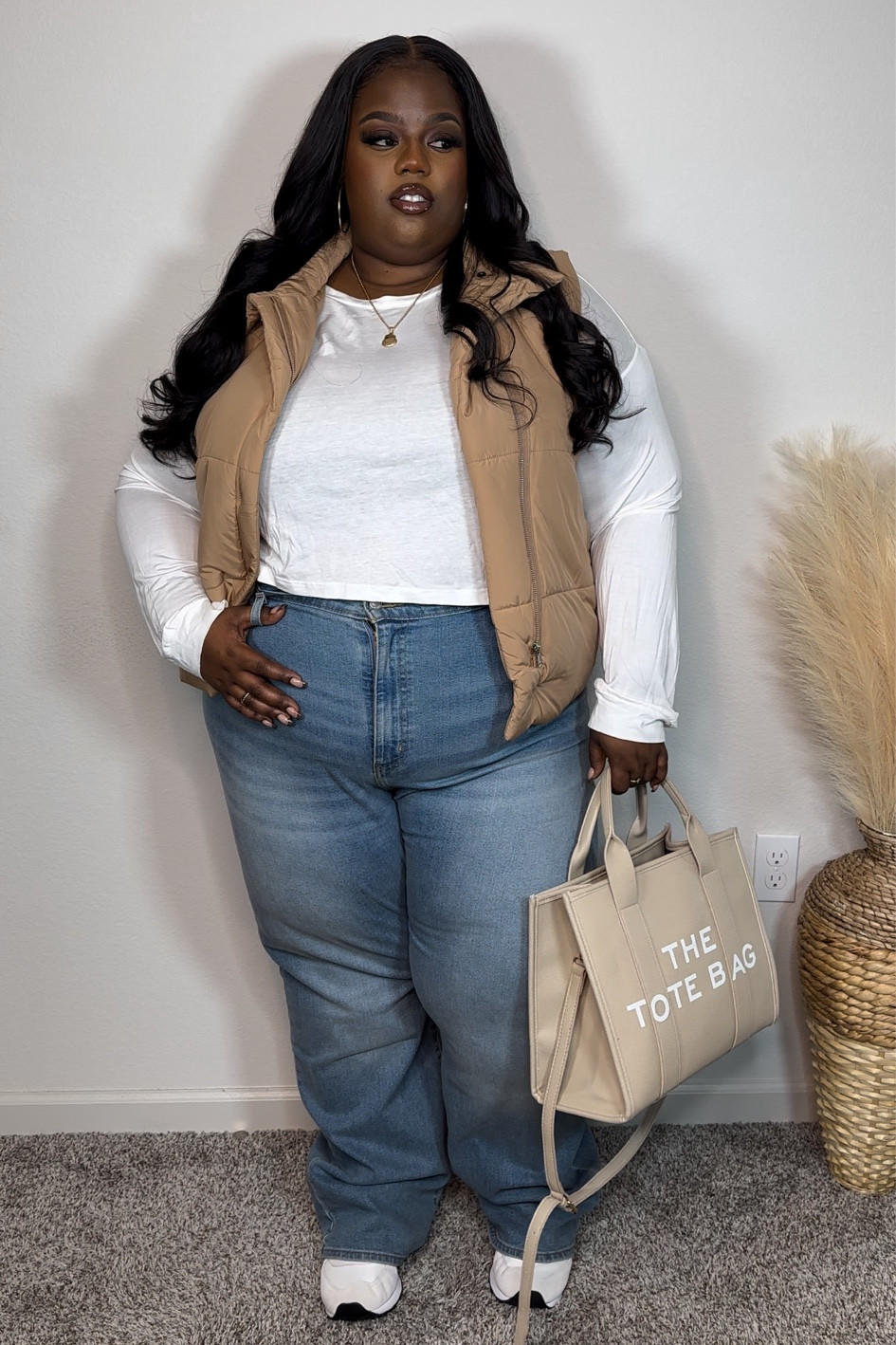 Top is from Fashion Nova- I linked some similar items below. Vest is in a XXL pants are in a 24 plus 