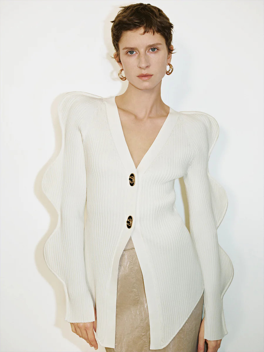Wave Sleeve V-Neck Knitted Cardigan | Urban Revivo