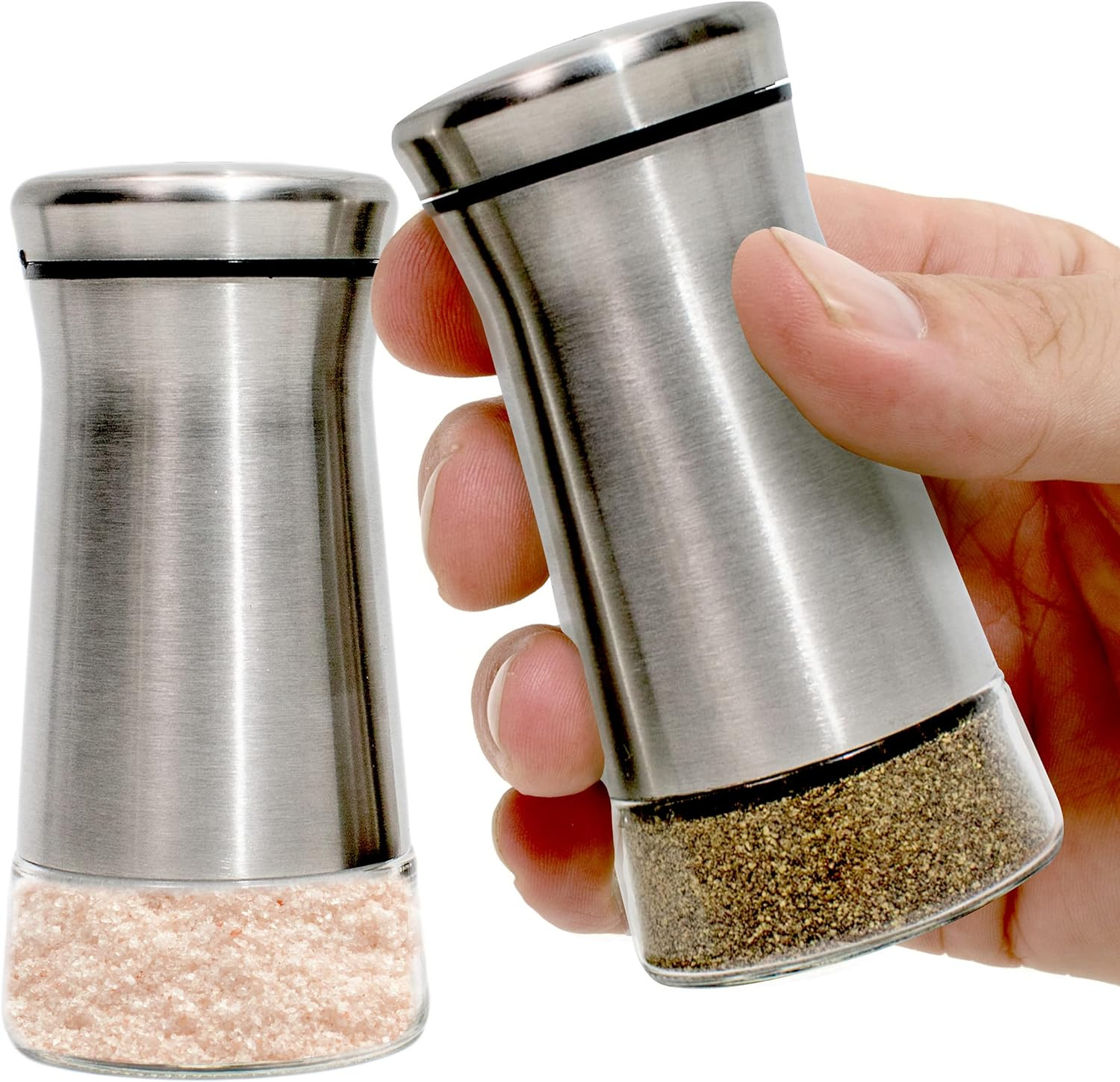Willow & Everett Salt and Pepper Shaker Set - Stainless Steel & Glass with Adjustable Pour Dial -... | Amazon (US)