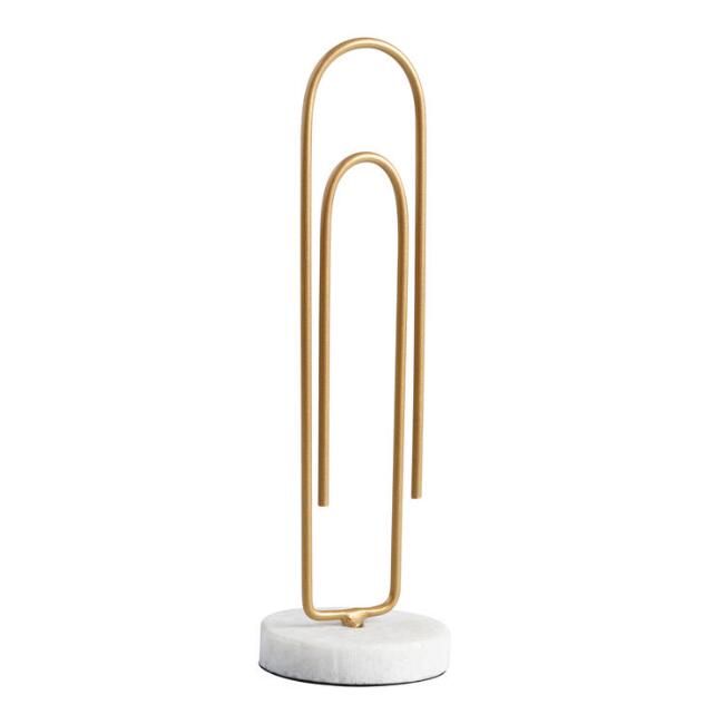Oversized Gold Paperclip With White Marble Stand | World Market