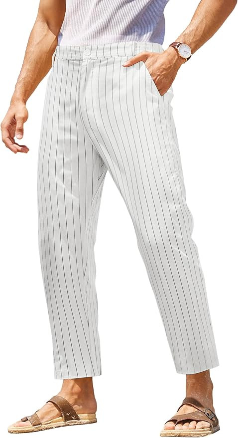 COOFANDY Men's Cotton Linen Pants Elastic Waist Lightweight Casual Pants Slim Fit Yoga Beach Pant... | Amazon (US)