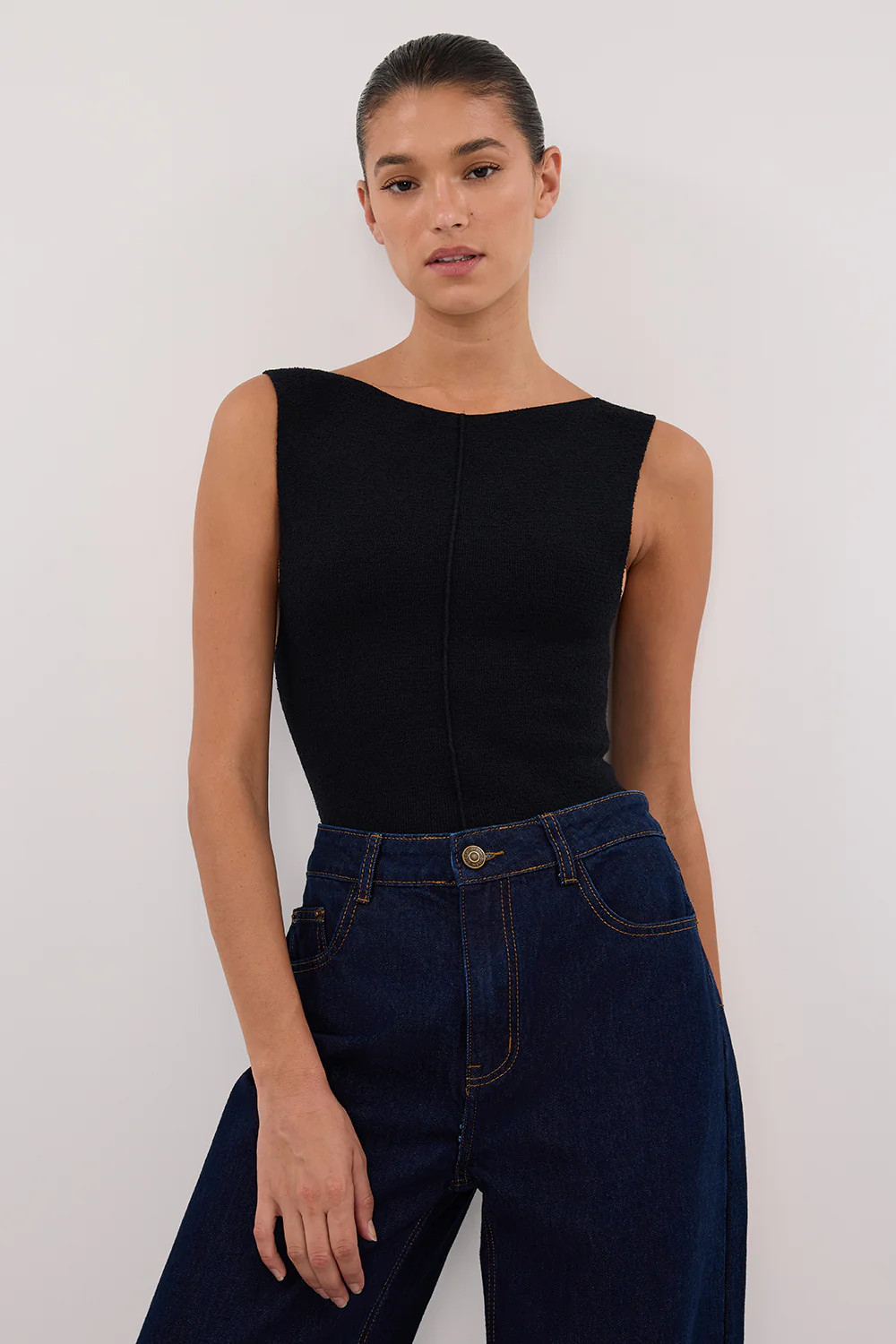 OWEN BLACK BOAT NECK TOP | DISSH