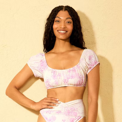 Women's Floral Print Shirred Bralette Bikini Top - Shade & Shore™ Pink | Target