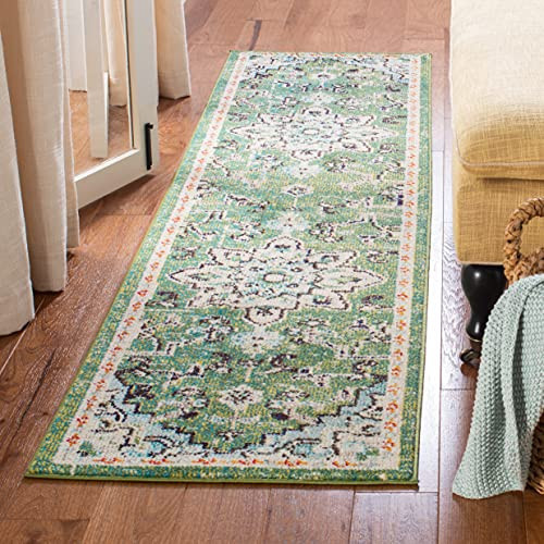 SAFAVIEH Madison Collection Runner Rug - 2'2" x 6', Green & Turquoise, Boho Distressed Medallion Design, Non-Shedding & Easy to Clean, Ideal for Ideal for Hallway, Foyer, Entryway, Bedroom (MAD473Y) | Amazon (US)