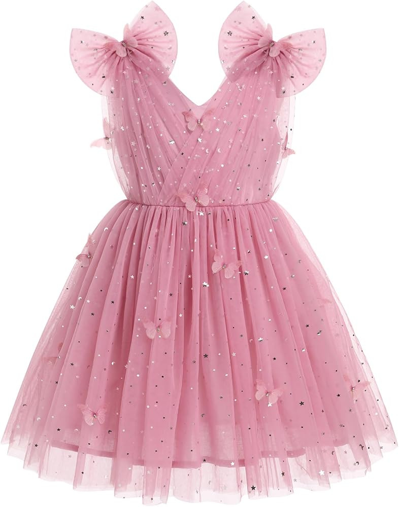 IMEKIS Toddler Kids Girls Butterfly Dress Sparkle Sequins Tulle Wedding Formal Birthday Dresses 2... | Amazon (US)